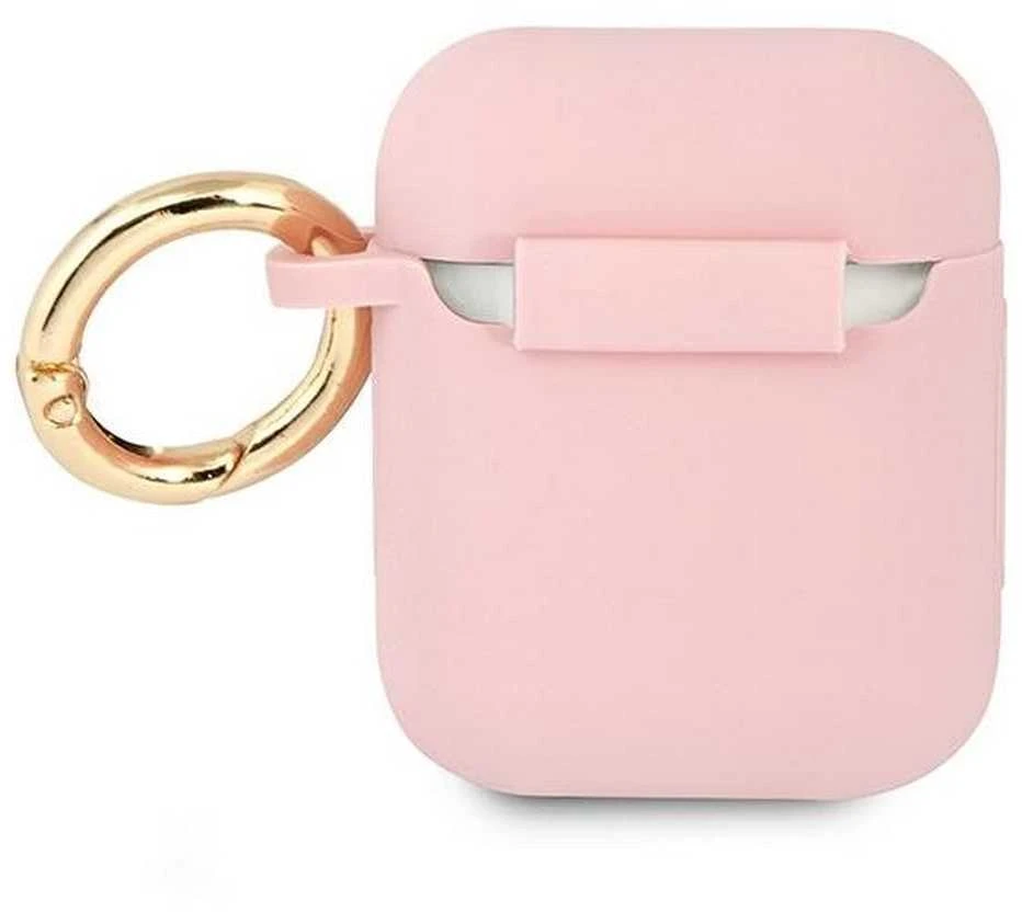 Guess GUA2SSSI AirPods dėklas rožinės spalvos Silicone Vintage Script