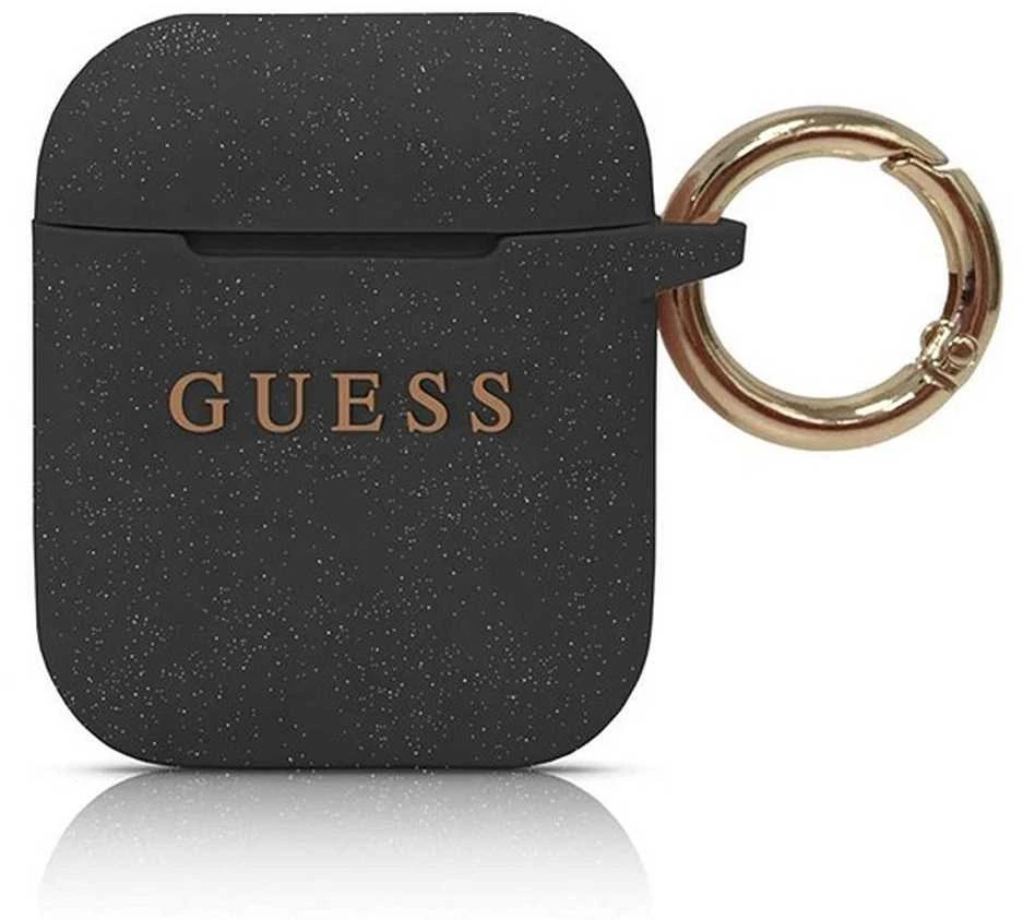 Guess GUACCSILGLBK AirPods dėklas juodos spalvos silikoninis Glitter