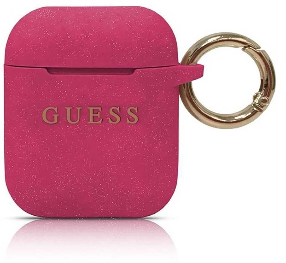 Guess GUACCSILGLFU AirPods dėklas fuchsia silikoninis Glitter