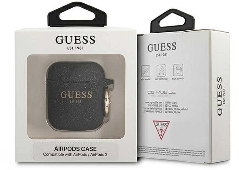 Guess GUA2SGGEK AirPods dėklas juodos spalvos Silicone Glitter