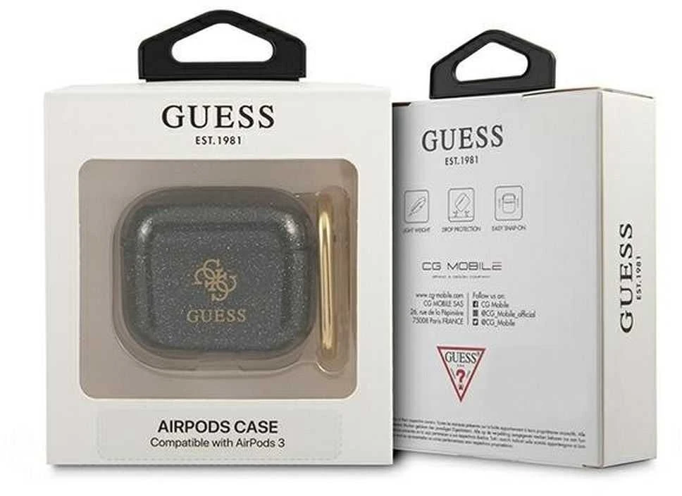 Dėklas GUESS GUA3UCG4GK AIRPODS 3 COVER Juodas GLITTER COLLECTION