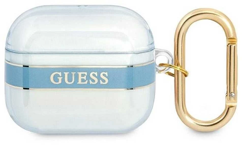 Guess AirPods 3 dėklas su mėlyna juosta ir karabinu