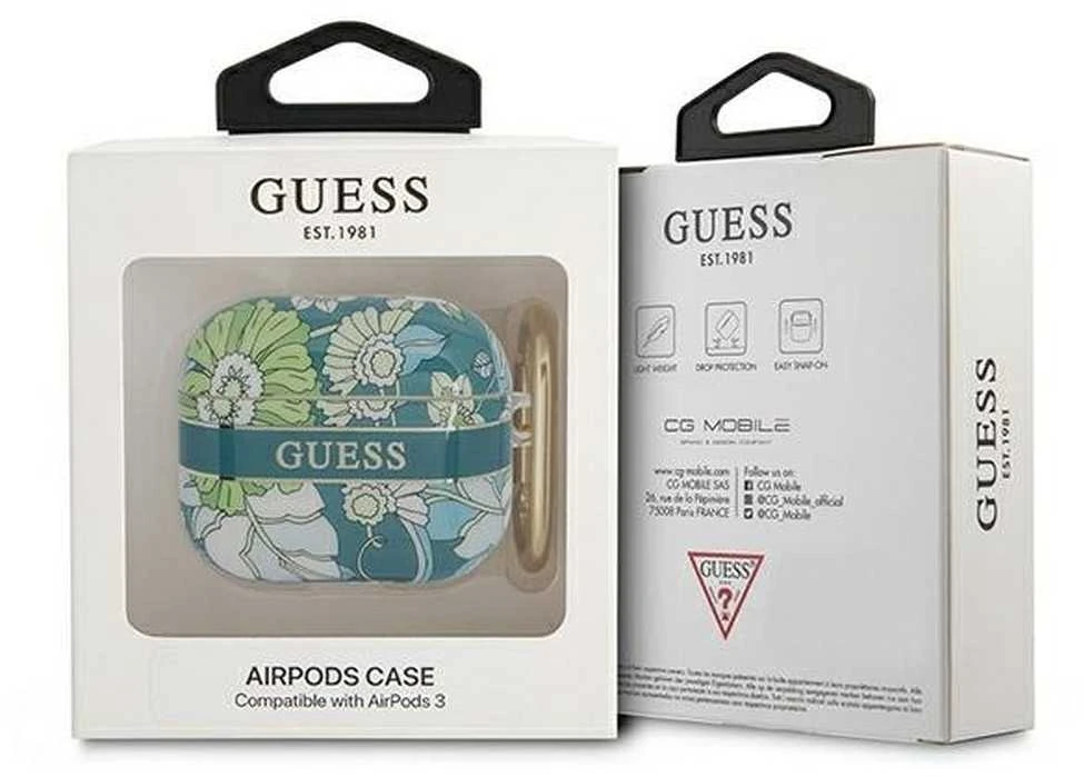 Guess GUA3HHFLN AirPods 3 dėklas žalios spalvos Flower Strap Collection