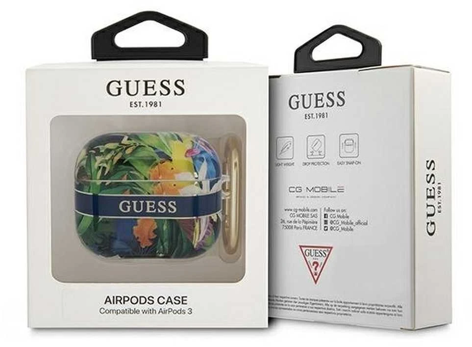 Guess GUA3HHFLB AirPods 3 dėklas mėlynos spalvos Flower Strap Collection
