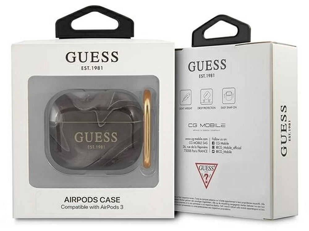 Guess GUA3UNMK AirPods 3 dėklas juodos spalvos Marble Collection