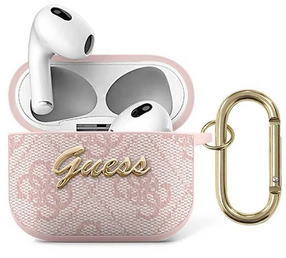 Guess GUA34GSMP AirPods 3 dėklas rožinės spalvos 4G Script Metal Collection