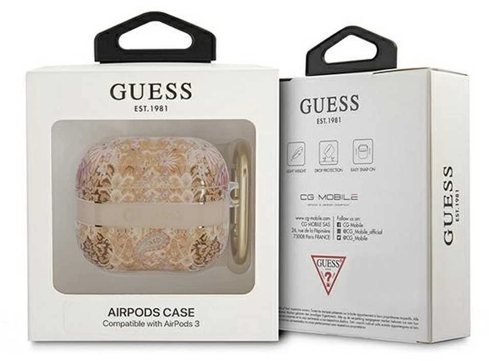 Guess GUA3HHFLD AirPods 3 dėklas aukso spalvos Paisley Strap Collection