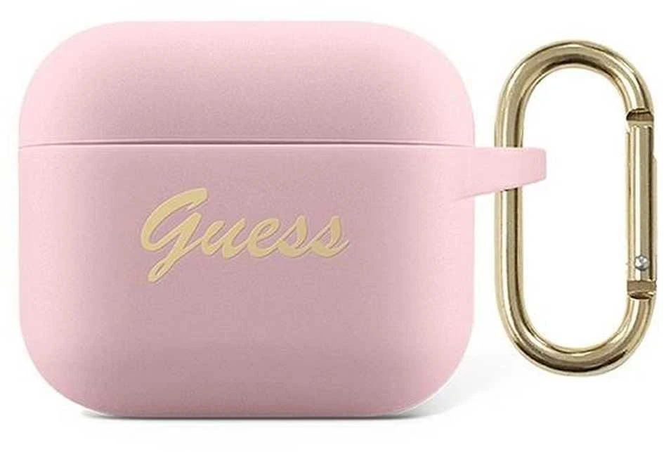 Guess GUA3SSSI AirPods 3 dėklas rožinės spalvos Silicone Vintage Script