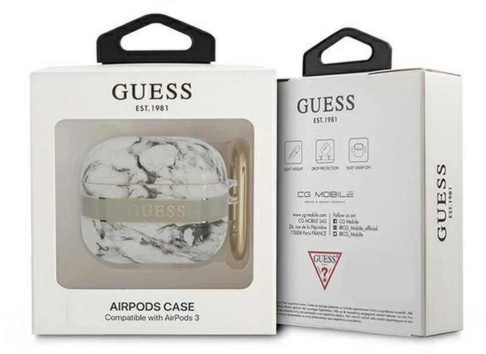 Guess GUA3HCHMAG AirPods 3 dėklas pilkos spalvos Marble Strap Collection
