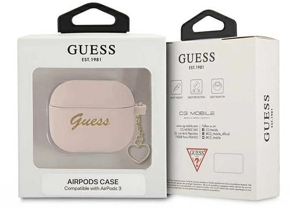 Guess dėklas, skirtas Airpods 3 GUA3LSCHSP rožiniam silikoniniam širdies žavesiui