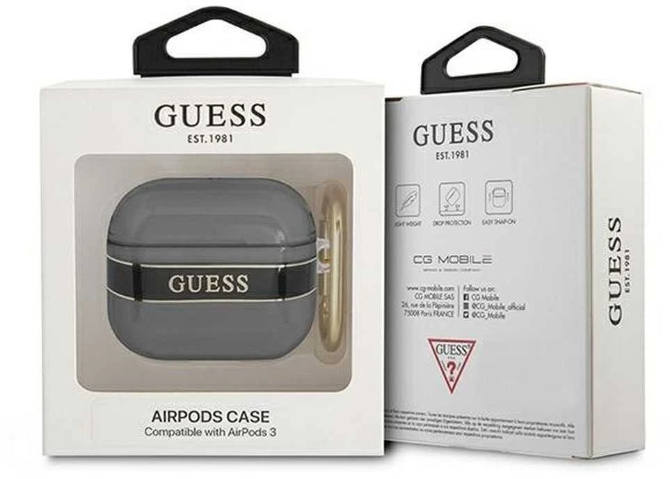 Dėklas GUESS GUA3HTSK AIRPODS 3 COVER Juodas/Juodas STRAP COLLECTION
