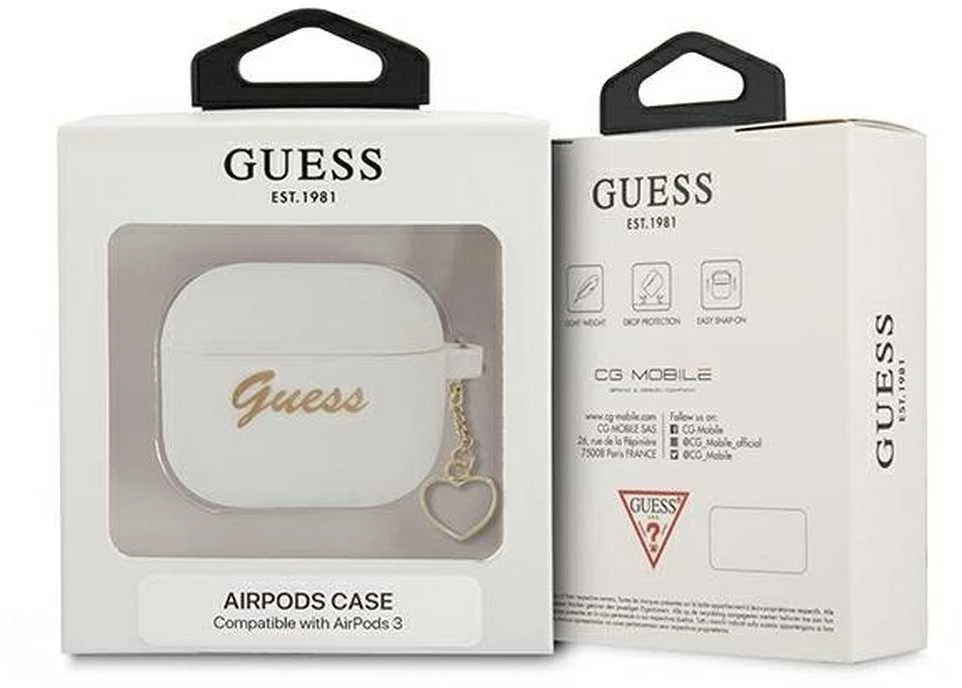 Guess GUA3LSCHSH AirPods 3 dėklas baltos spalvos Silicone Charm Heart Collection
