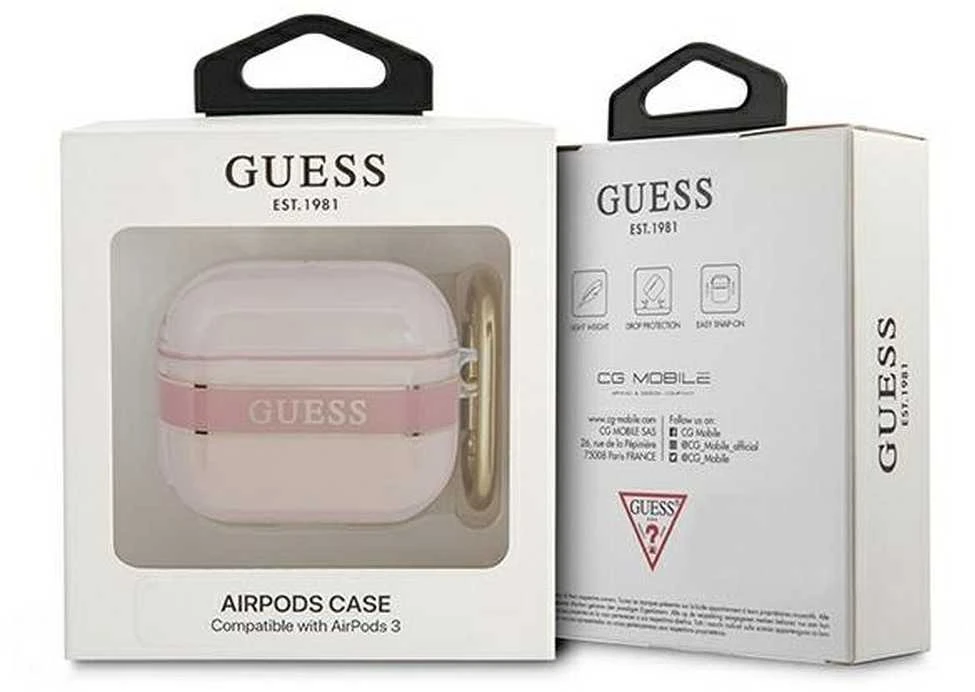 Guess GUA3HHTSP AirPods 3 dėklas rožinės spalvos Strap Collection