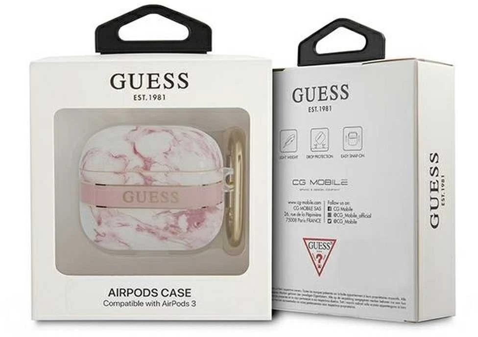 Guess GUA3HCHMAP AirPods 3 dėklas rožinės spalvos Marble Strap Collection