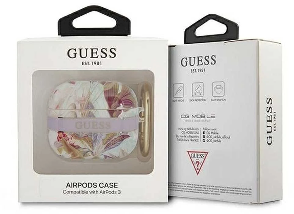 Guess GUA3HHFLU AirPods 3 dėklas violetinės spalvos Flower Strap Collection