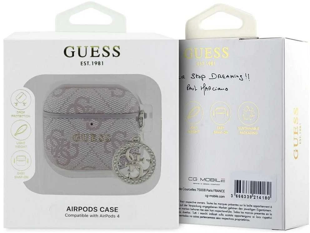 Guess 4G Script PC/PU Charm dėklas skirtas AirPods 4 rožinės spalvos