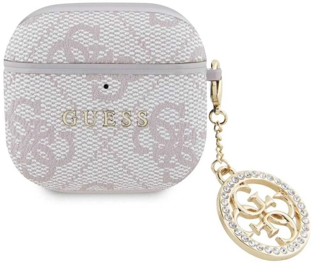 Guess 4G Script PC/PU Charm dėklas skirtas AirPods 4 rožinės spalvos