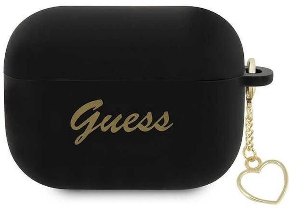 Guess GUAP2LSCHSK AirPods Pro 2 (2022/2023) dėklas juodos spalvos Silicone Charm Heart Collection