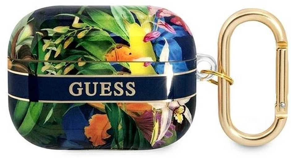 Guess Airpods Pro dėklas su gėlių raštu ir karabinu