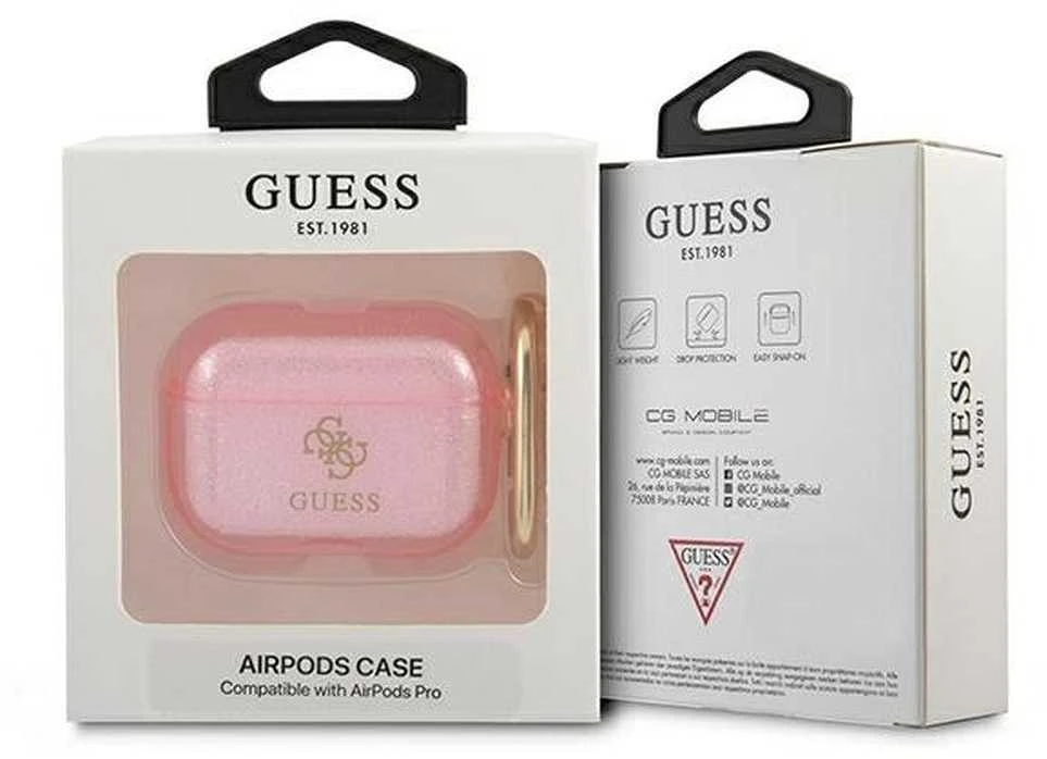 Guess GUAPUCG4GP AirPods Pro dėklas rožinės spalvos Glitter Collection