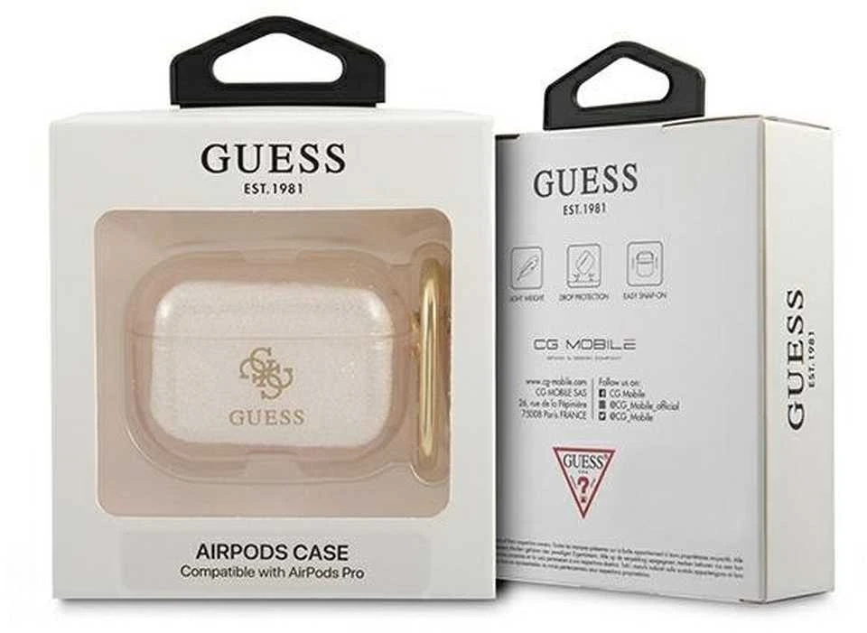 Guess GUAPUCG4GD AirPods Pro dėklas aukso spalvos Glitter Collection