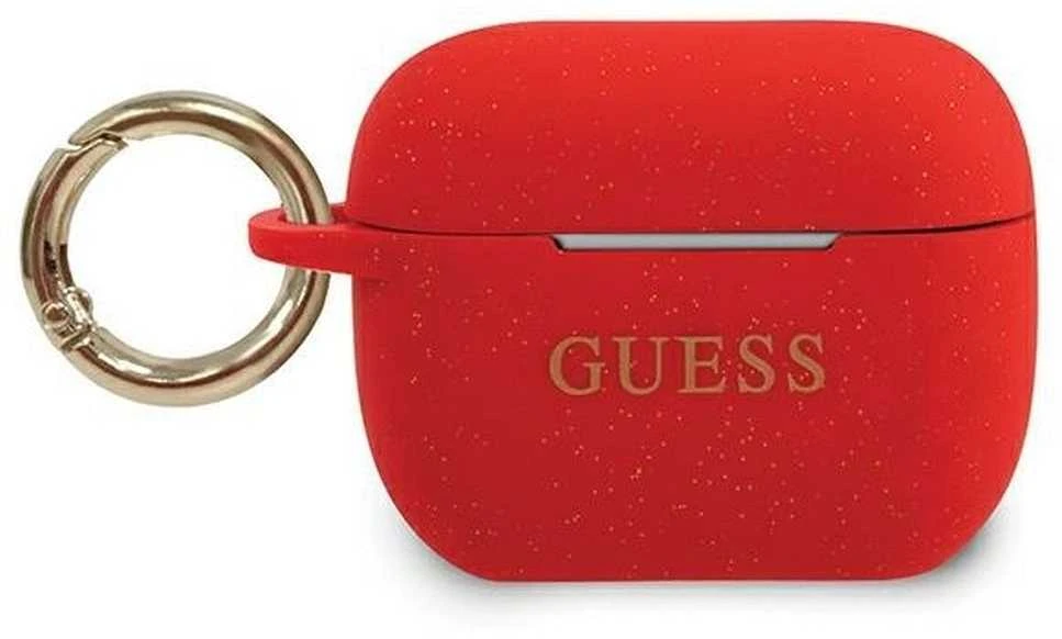 „Guess“ silikoninis blizgučių dėklas, skirtas „AirPods Pro“ ausinėms – Raudona