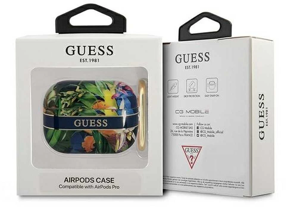 Guess dėklas, skirtas Airpods Pro GUAPHHFLB mėlynos spalvos Flower