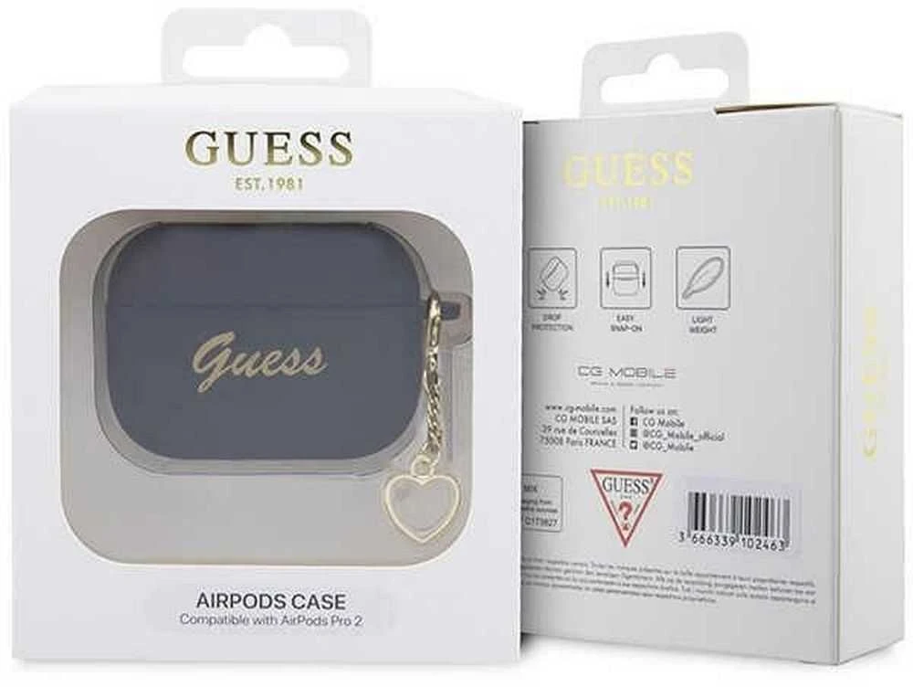 Guess GUAP2LSCHSK AirPods Pro 2 (2022/2023) dėklas juodos spalvos Silicone Charm Heart Collection