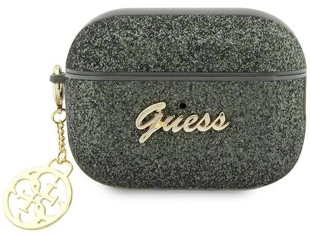 Žalias Guess Glitter dėklas AirPods Pro 2 su auksiniu pakabuku