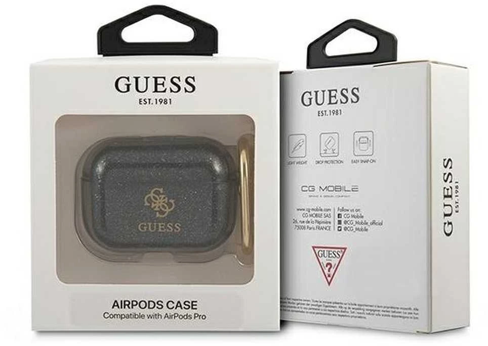 Dėklas GUESS GUAPUCG4GK AIRPODS PRO COVER JUODA/Juodas GLITTER COLLECTION