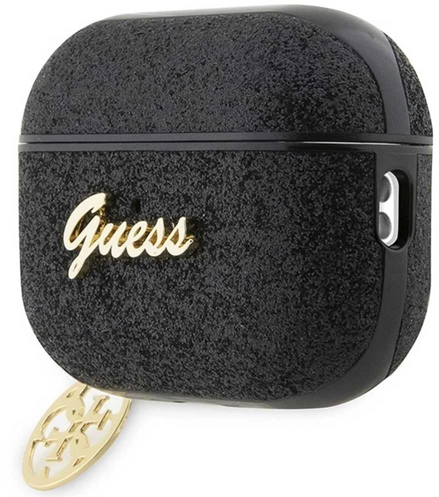 Guess GUAP2GLGSHK AirPods Pro 2 (2022/2023) dėklas juodos spalvos Glitter Flake 4G Charm