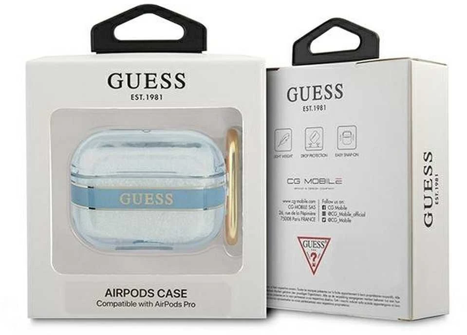 Guess AirPods Pro dėklas mėlynas su karabinu