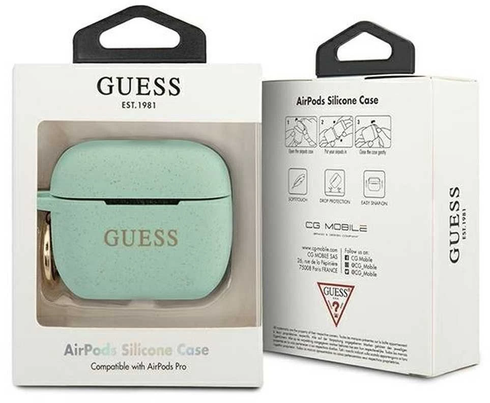 Guess GUACAPSILGLGN AirPods Pro dėklas žalios spalvos Silicone Glitter