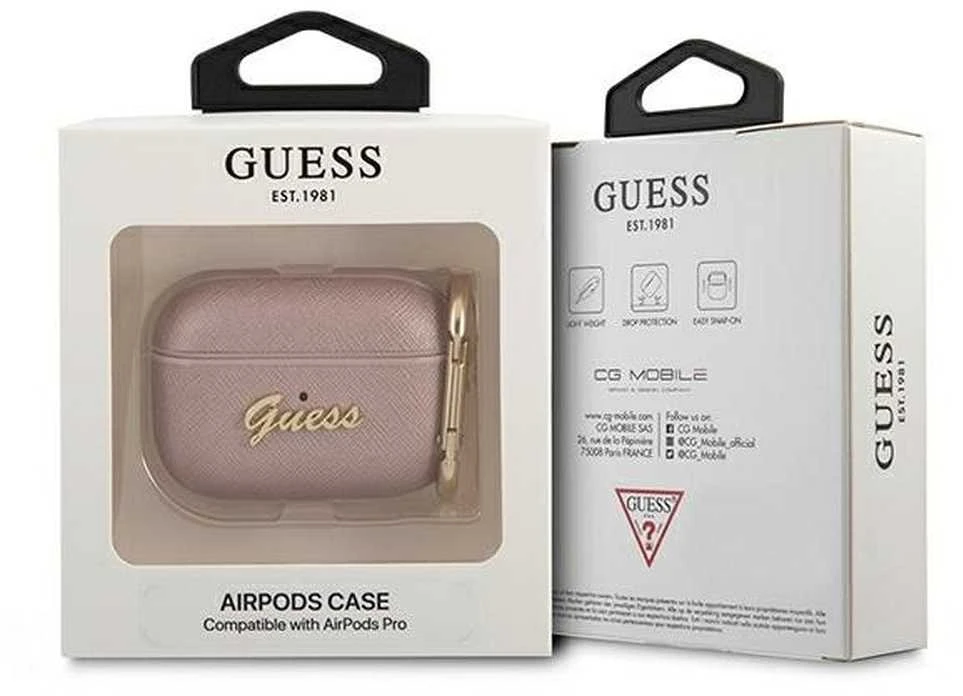 Dėklas GUESS GUAPSASMP AIRPODS PRO COVER Rožinis/Rožinis SAFFIANO SCRIPT METAL COLLECTION