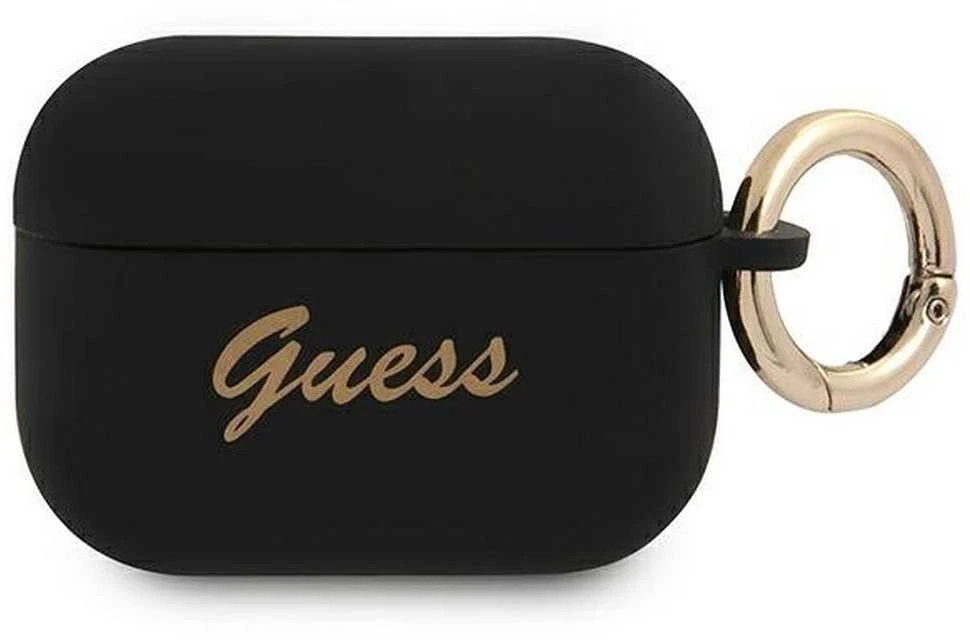 Guess dėklas, skirtas AirPods Pro GUAPSSSK juodos spalvos Silikoninis Vintage Script