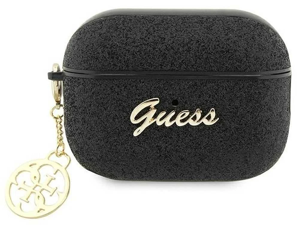 Guess GUAP2GLGSHK AirPods Pro 2 (2022/2023) dėklas juodos spalvos Glitter Flake 4G Charm