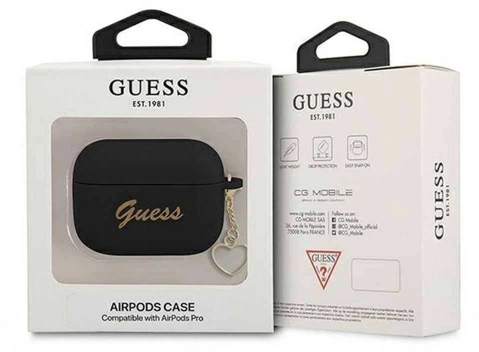 Guess GUAPLSCHSK AirPods Pro dėklas juodos spalvos silikoninis Charm Heart Collection
