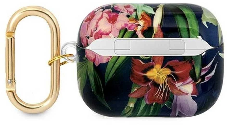 Guess AirPods Pro dėklas su gėlių raštu ir karabinu