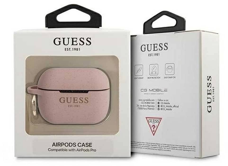 Guess GUAPSGGEP AirPods Pro dėklas rožinės spalvos Silicone Glitter
