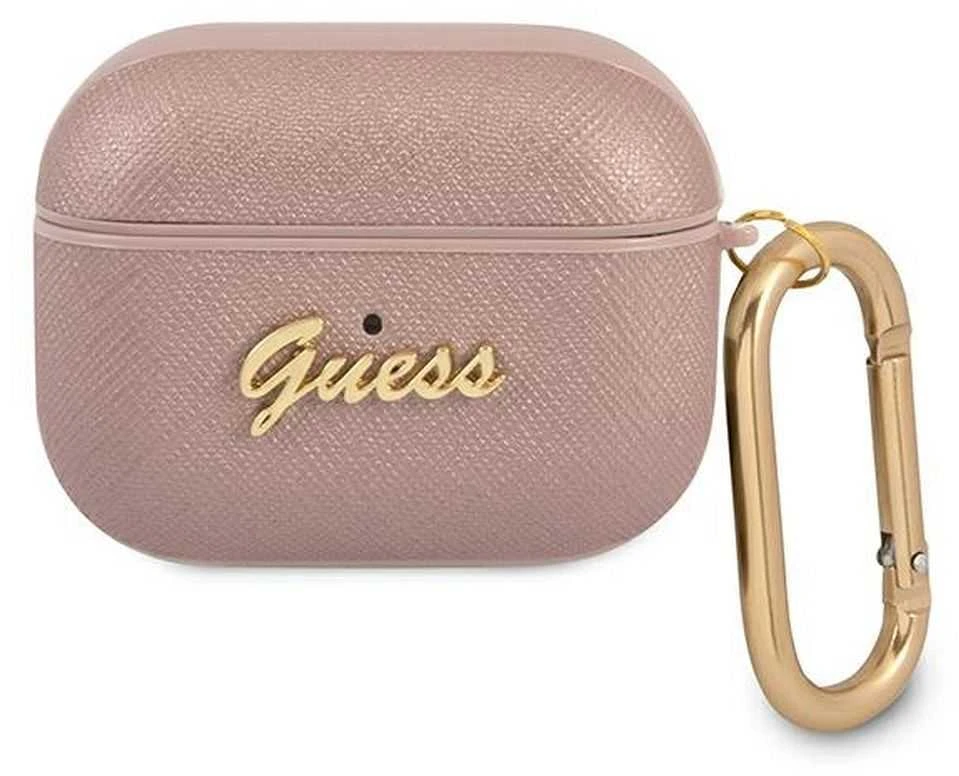 Dėklas GUESS GUAPSASMP AIRPODS PRO COVER Rožinis/Rožinis SAFFIANO SCRIPT METAL COLLECTION
