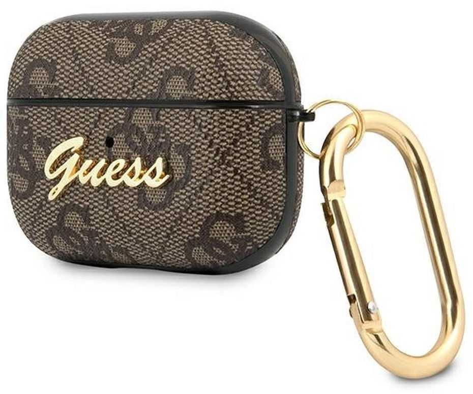 Dėklas GUESS GUAP4GSMW AIRPODS PRO COVER BRONZE/BROWN 4G SCRIPT METAL COLLECTION