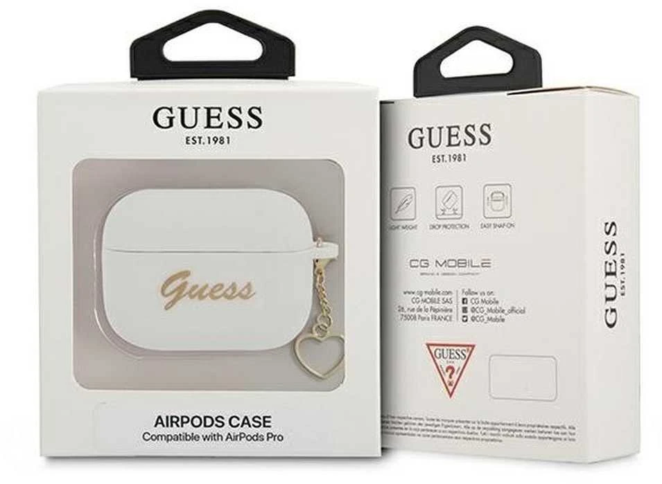 Guess GUAPLSCHSH AirPods Pro dėklas baltos spalvos Silicone Charm Heart Collection