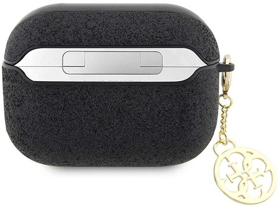 Guess GUAP2GLGSHK AirPods Pro 2 (2022/2023) dėklas juodos spalvos Glitter Flake 4G Charm