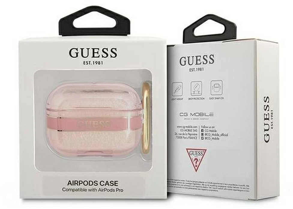 Guess GUAPHHTSP AirPods Pro dėklas rožinės spalvos Strap Collection