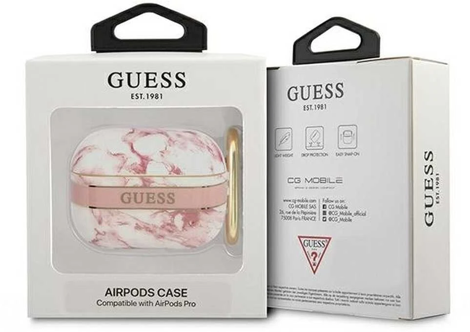 Guess GUAPHCHMAP AirPods Pro dėklas rožinės spalvos Marble Strap Collection
