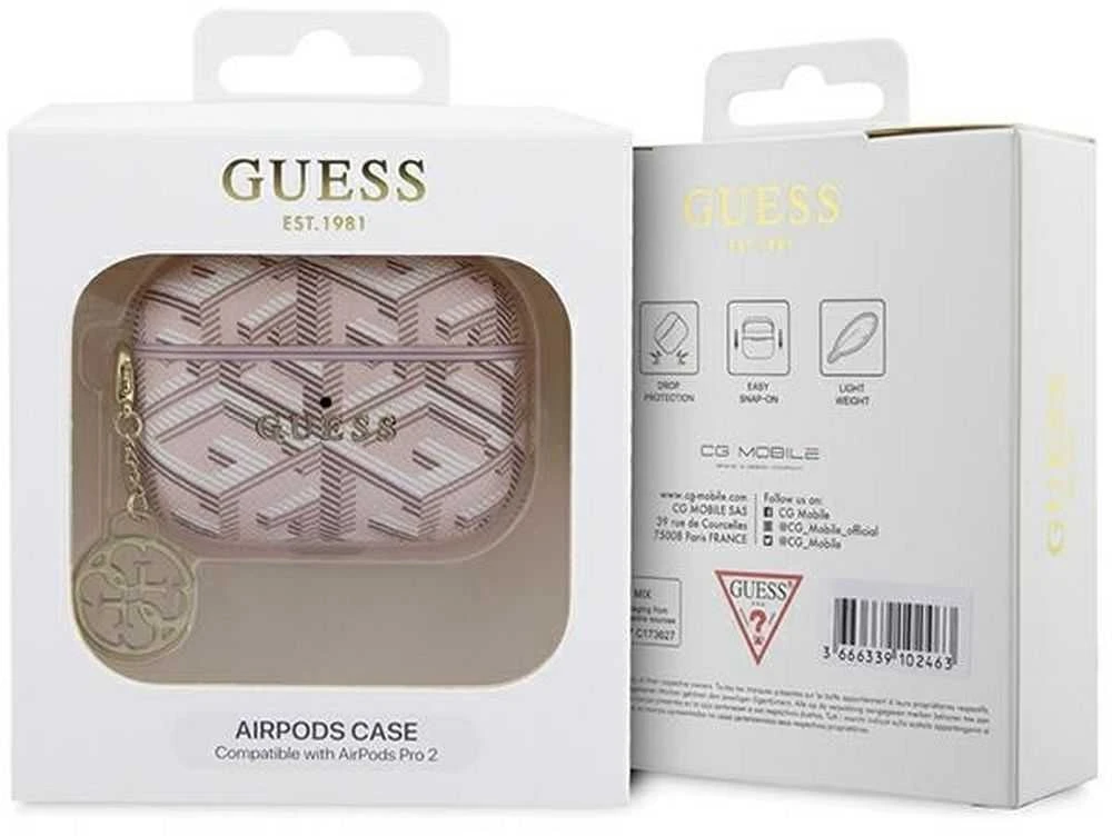 „Guess“ dėklas, skirtas „AirPods Pro 2 GUAP2PGCE4CP“, rožinis „Gcube Classic Gold Logo W/Charm“