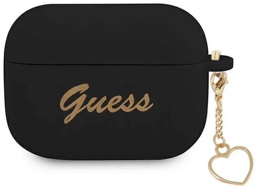 Guess GUAPLSCHSK AirPods Pro dėklas juodos spalvos silikoninis Charm Heart Collection