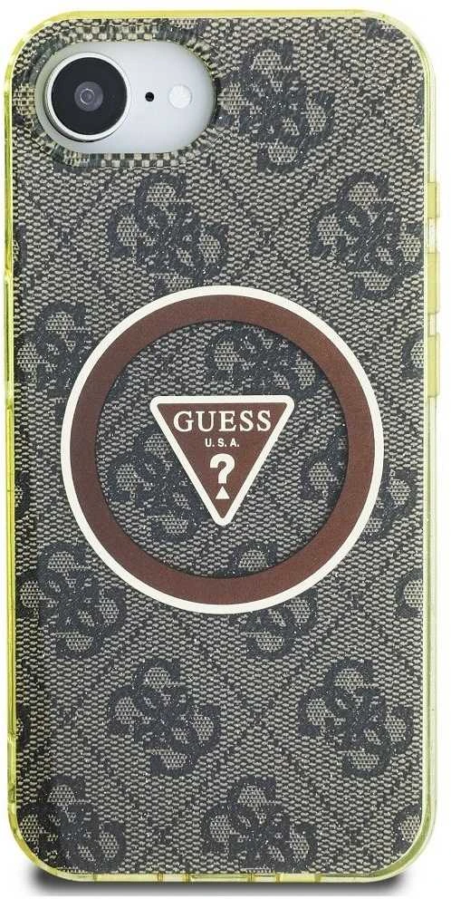 „Guess IML Metal Glitter 4G Circle Triangle MagSafe“ dėklas, skirtas iPhone 16e - ruda