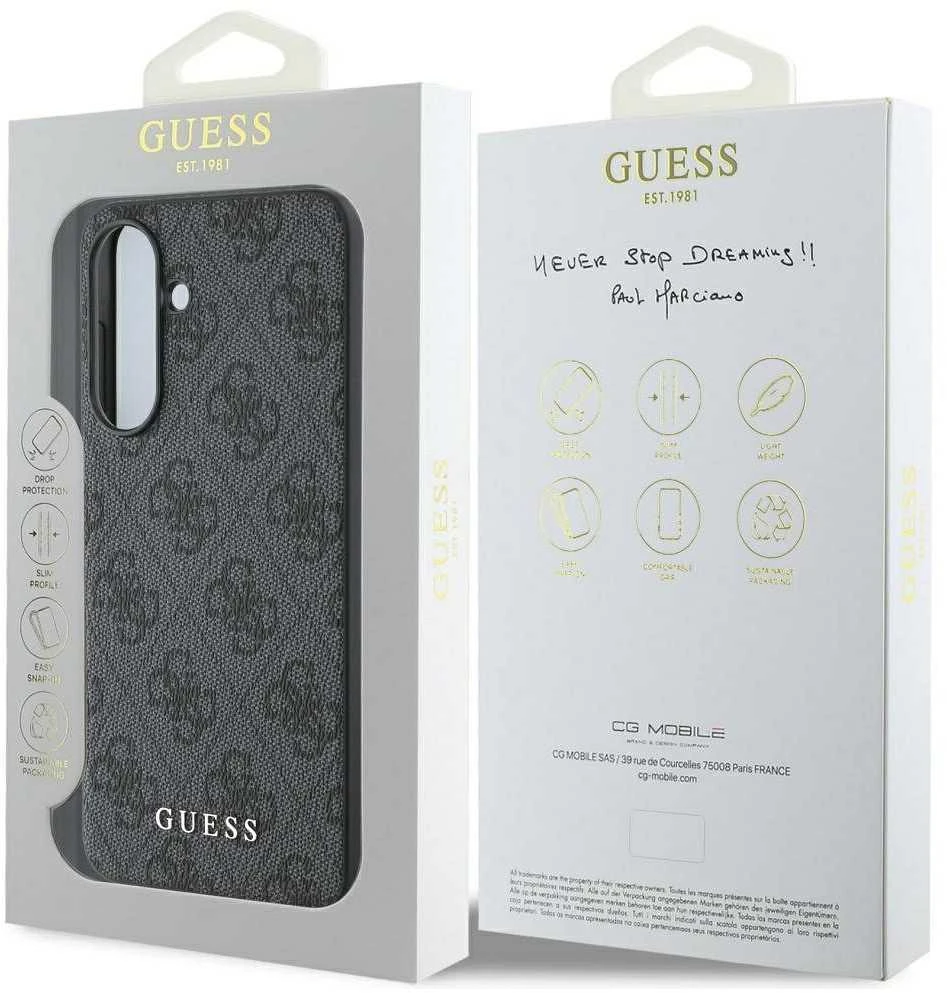 Guess 4G dėklas skirtas Samsung Galaxy A56 pilkos spalvos