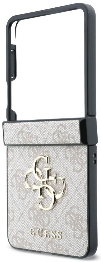 Guess PU 4G Metal Logo dėklas Samsung Galaxy Z Flip 8 rožinės spalvos
